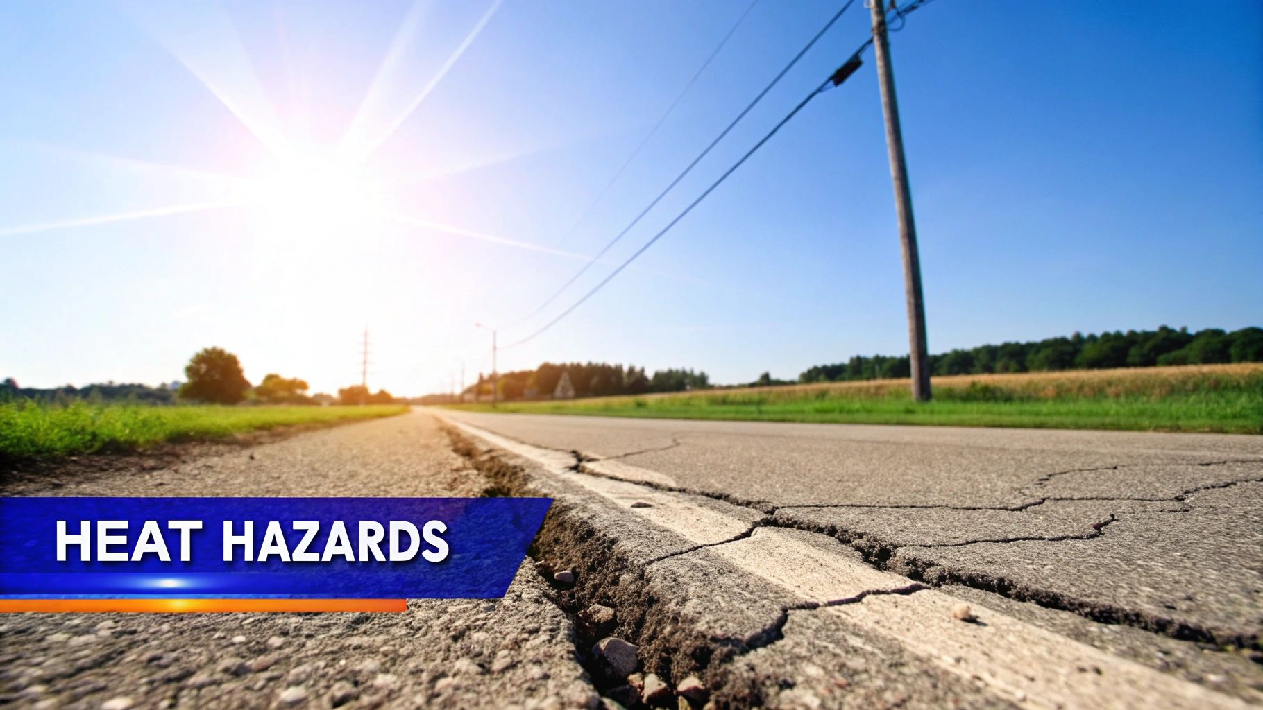 A city skyline viewed through a heat haze, with shimmering air distorting the buildings, conveying extreme temperature.