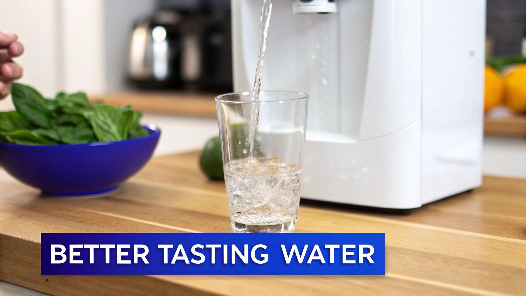 A person pouring a glass of clear, fresh water from a refrigerator dispenser.