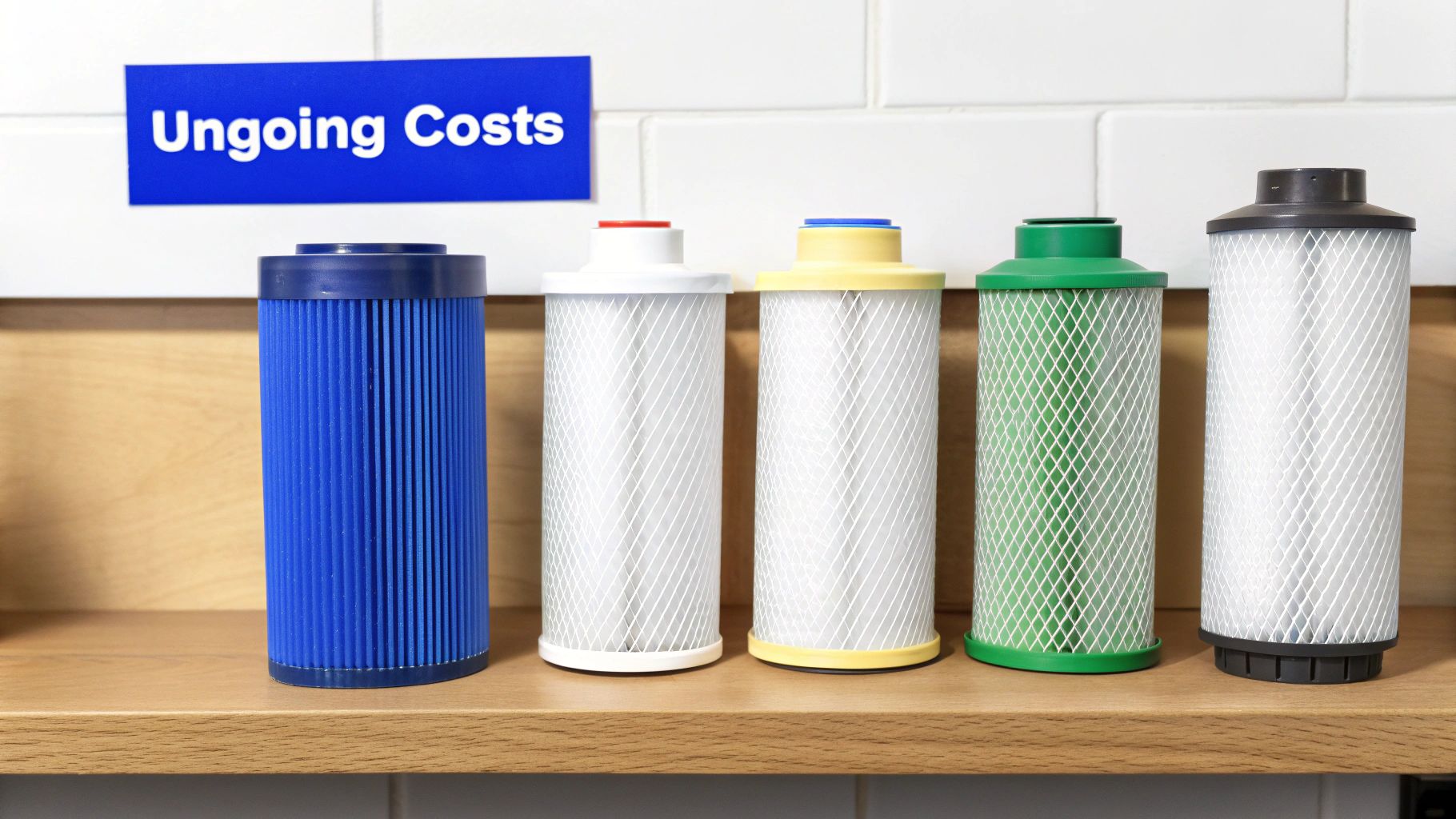 A person changing a large cylindrical filter cartridge in a whole house water filtration system.