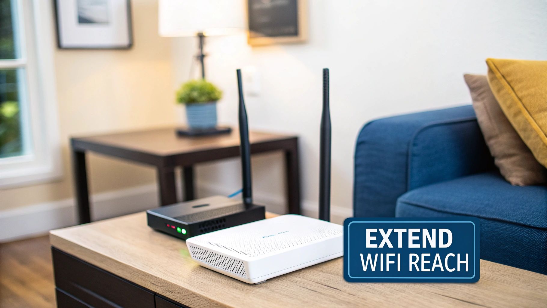 A person setting up a WiFi range extender by plugging it into a wall socket in their home.