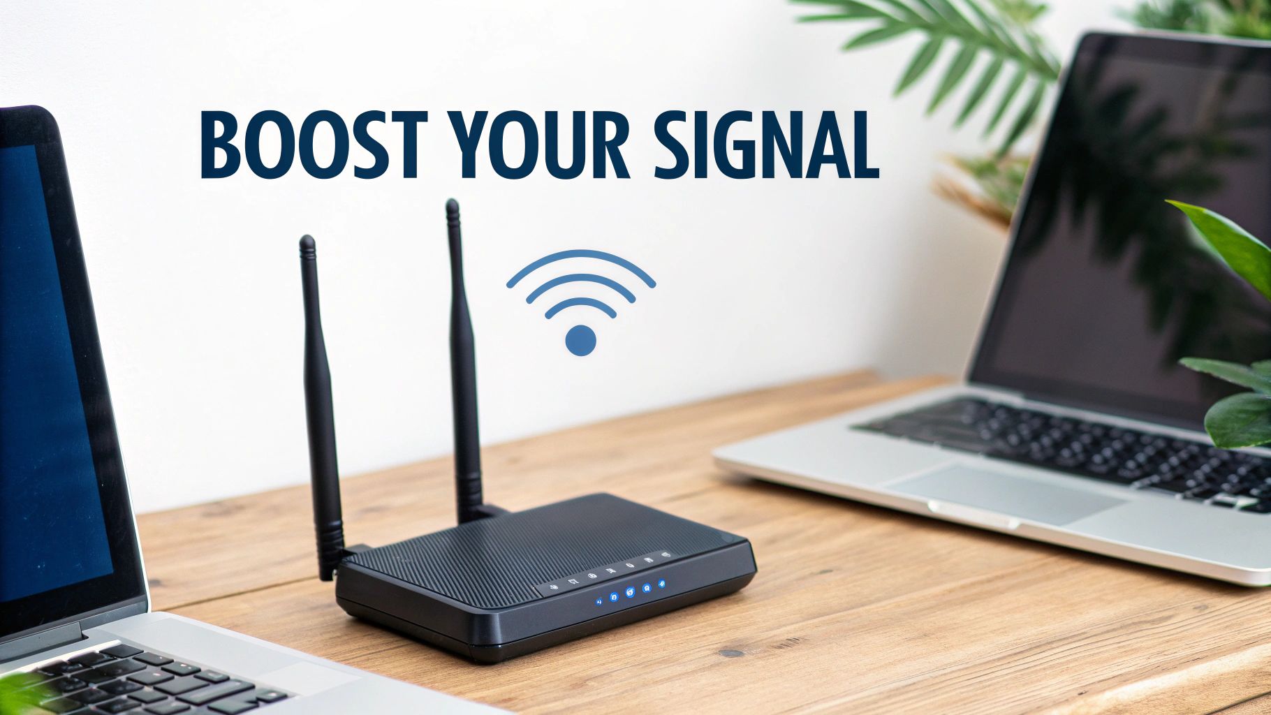 A diagram showing a WiFi signal being broadcast from a router to an extender, which then rebroadcasts it to a laptop in a previously weak signal area.
