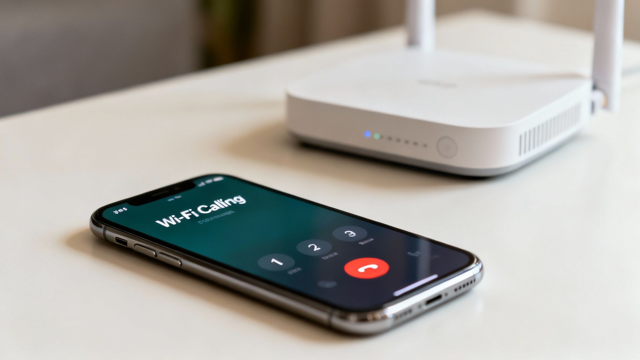 A person using their smartphone connected to Wi-Fi Calling at home