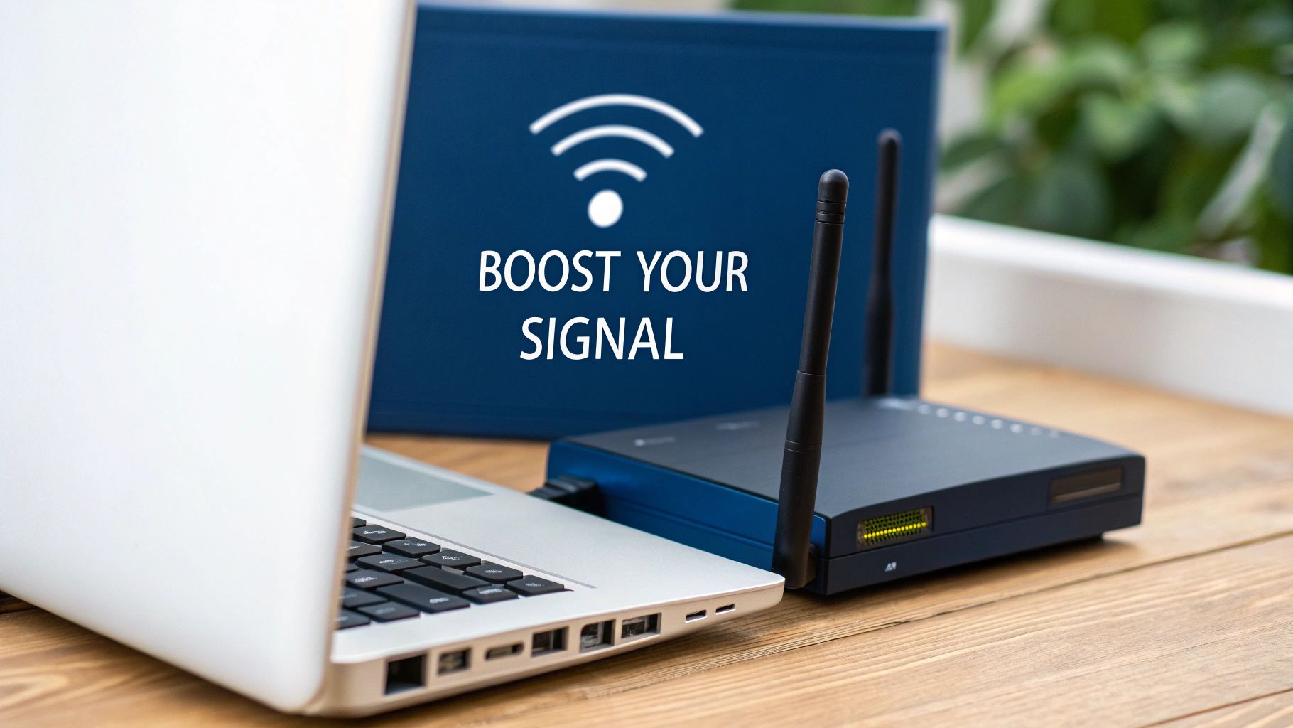 A person setting up a WiFi booster in their home.