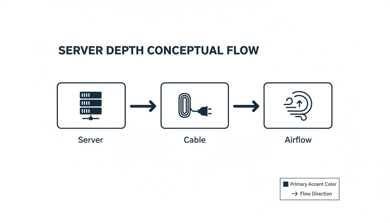 Conceptual flow diagram illustrating server depth, showing the progression from server to cable to airflow.