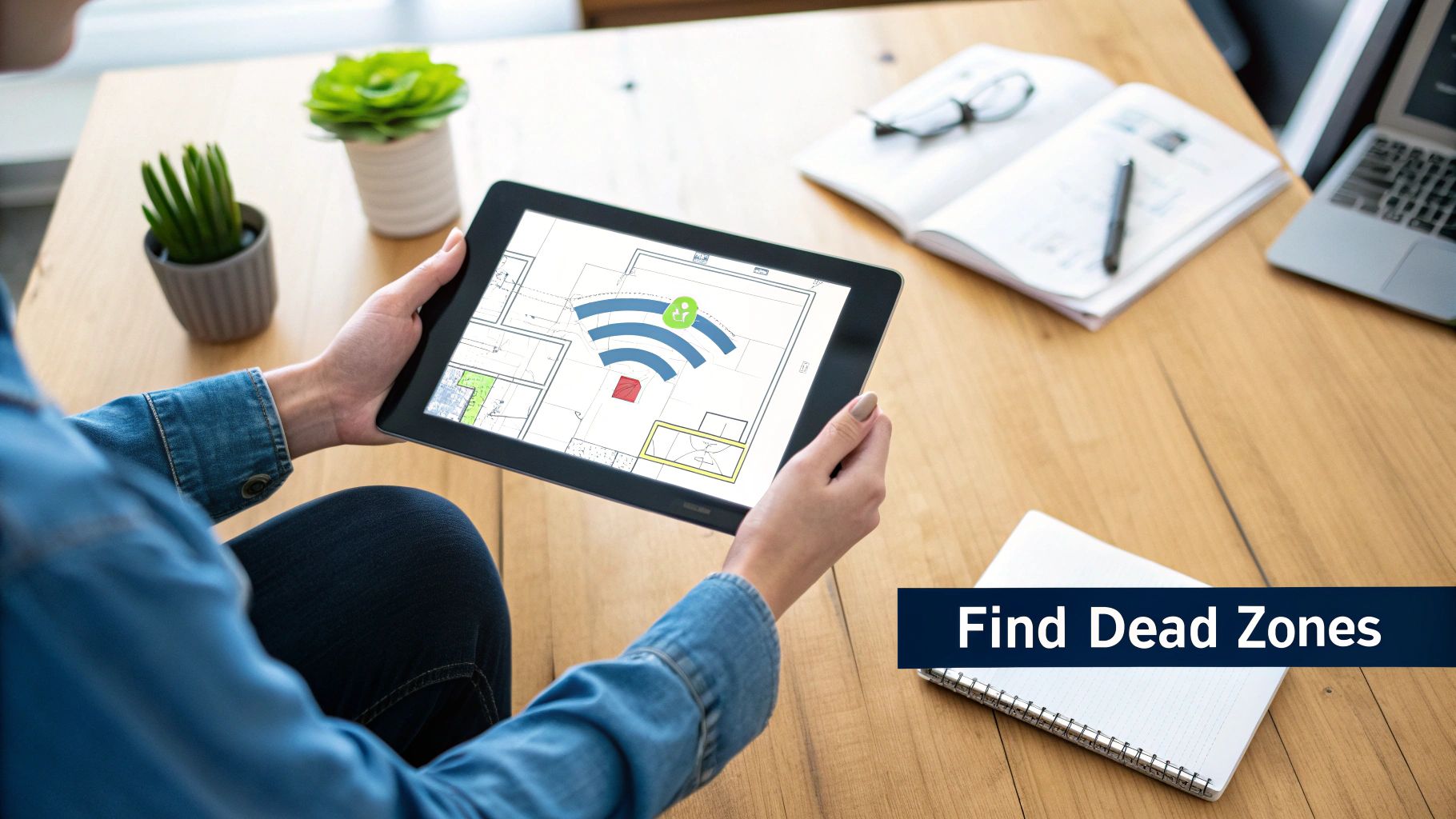 A person analysing a network diagram to find the cause of a weak WiFi signal