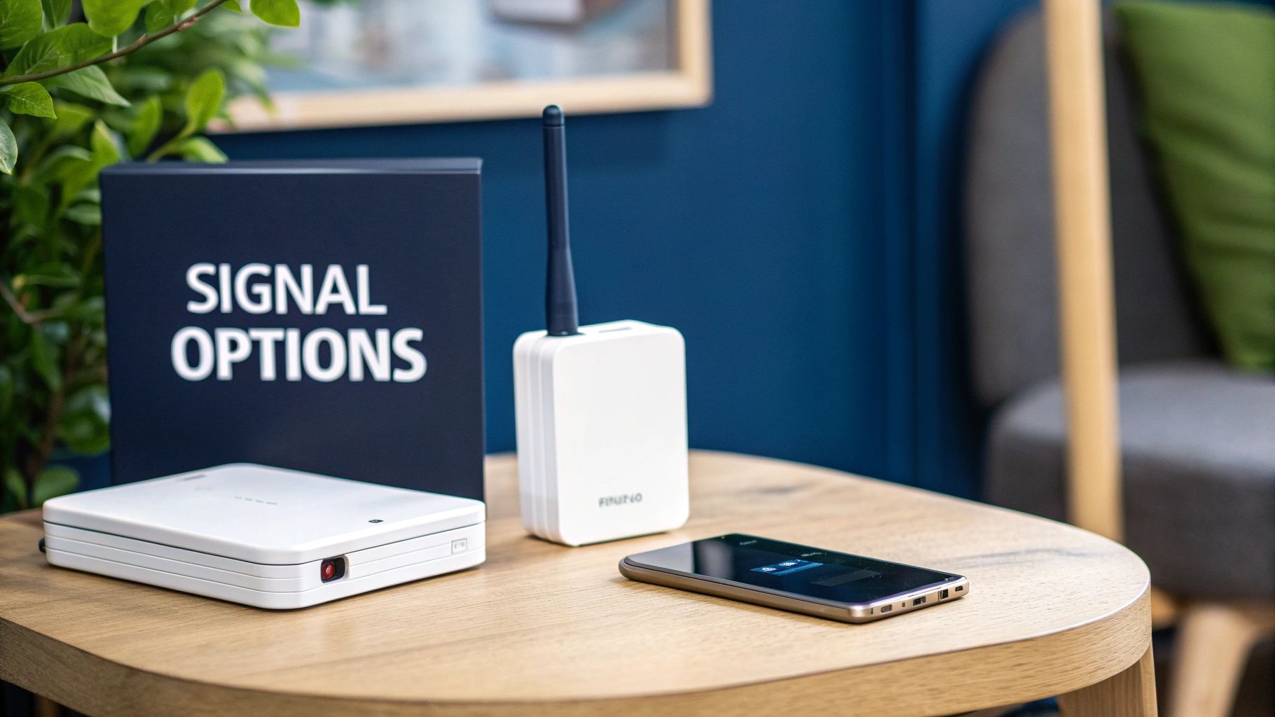 A comparison graphic showing a mobile signal booster, a femtocell, and a Wi-Fi calling icon.