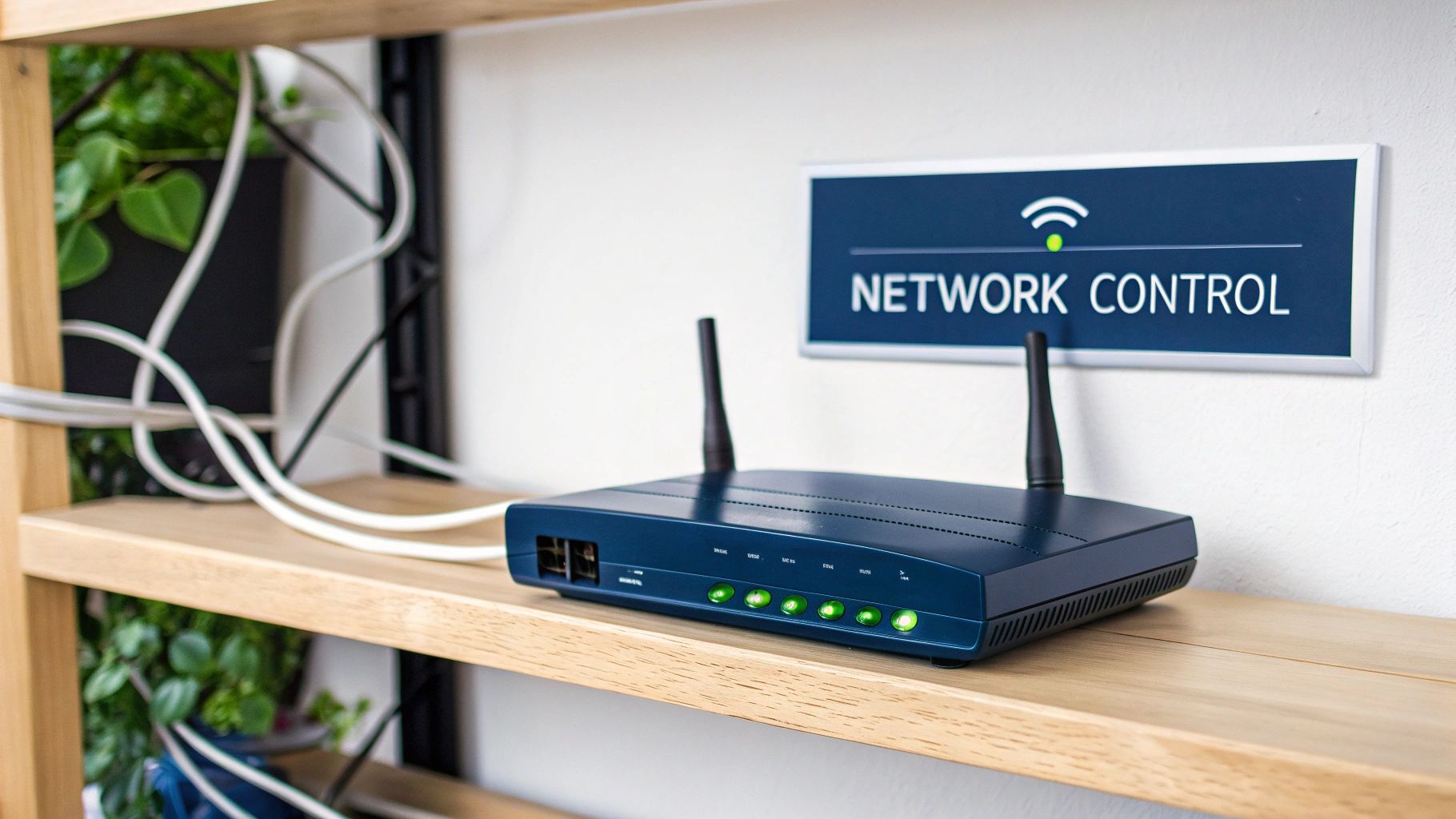A router device with Wi-Fi signals in an office setting