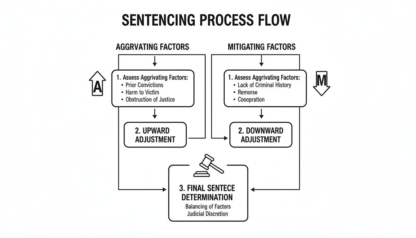 Flowchart illustrating the sentencing process, showing aggravating and mitigating factors influencing final sentence determination.