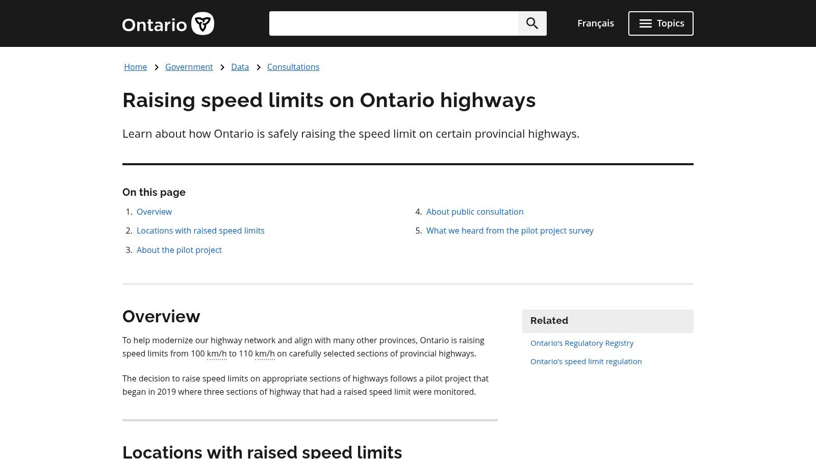 Ontario.ca – Raising Speed Limits on Certain Highways (context for stunt rules)