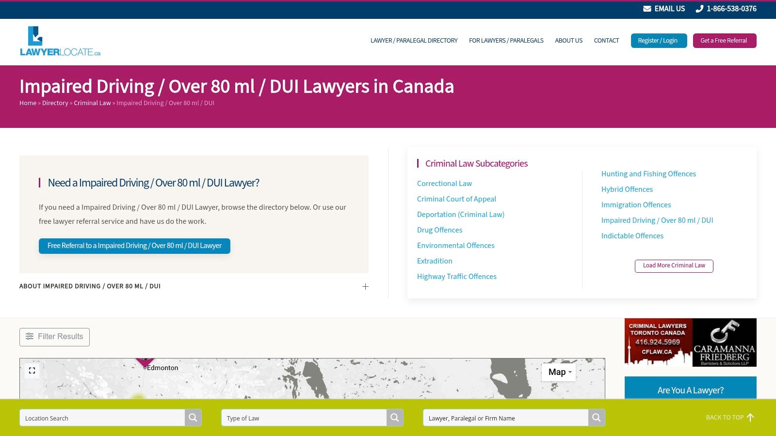 LawyerLocate.ca – DUI/Impaired Driving category