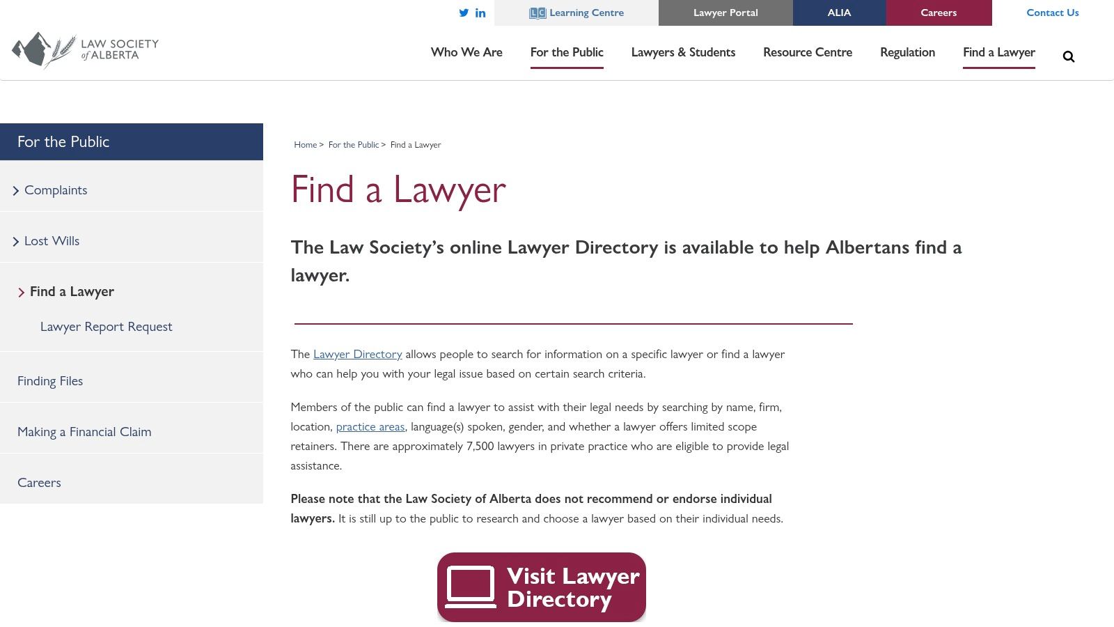 Law Society of Alberta – Find a Lawyer Directory
