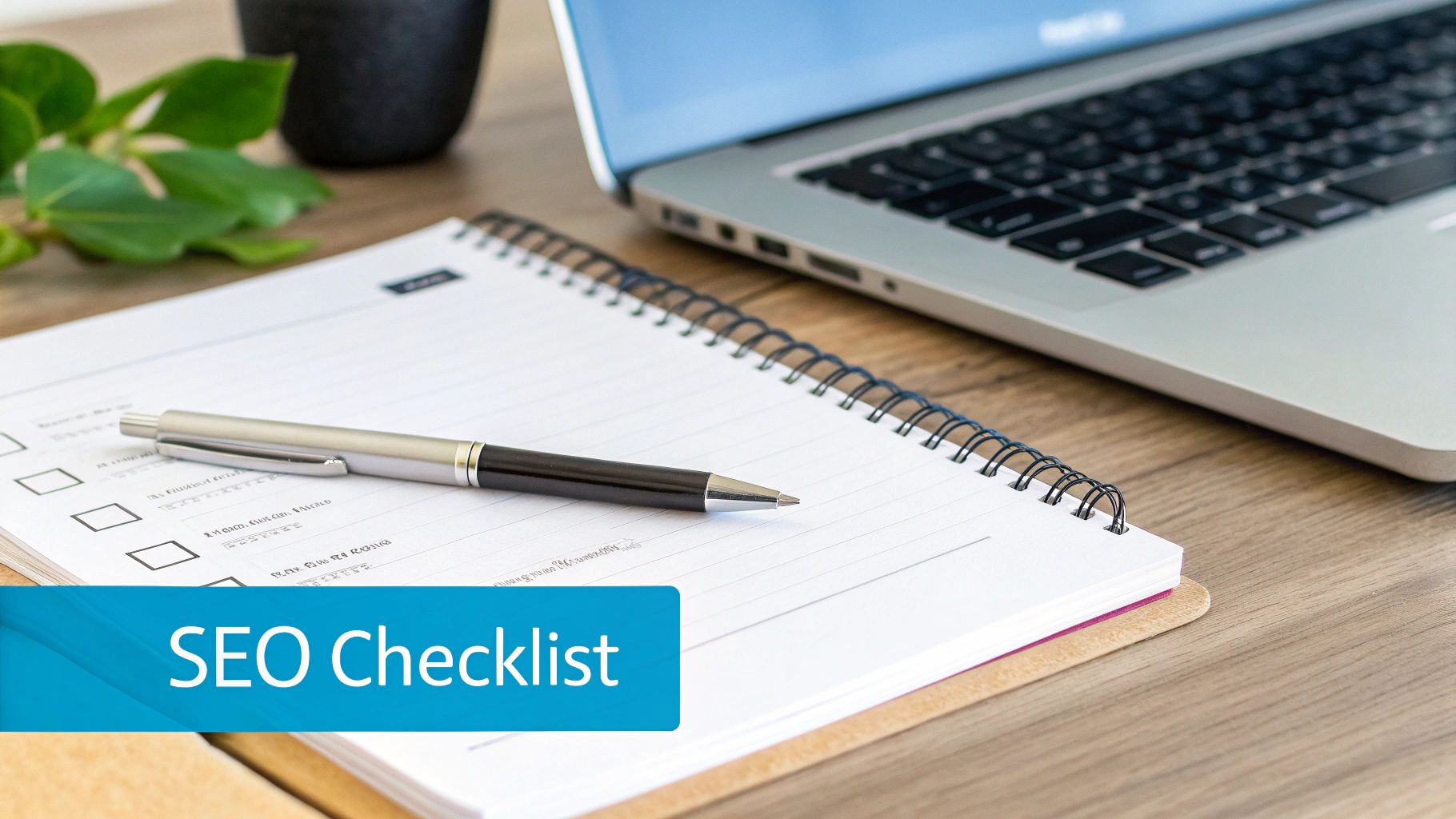 A person using a laptop to check off items on a digital checklist, symbolizing an actionable SEO plan.