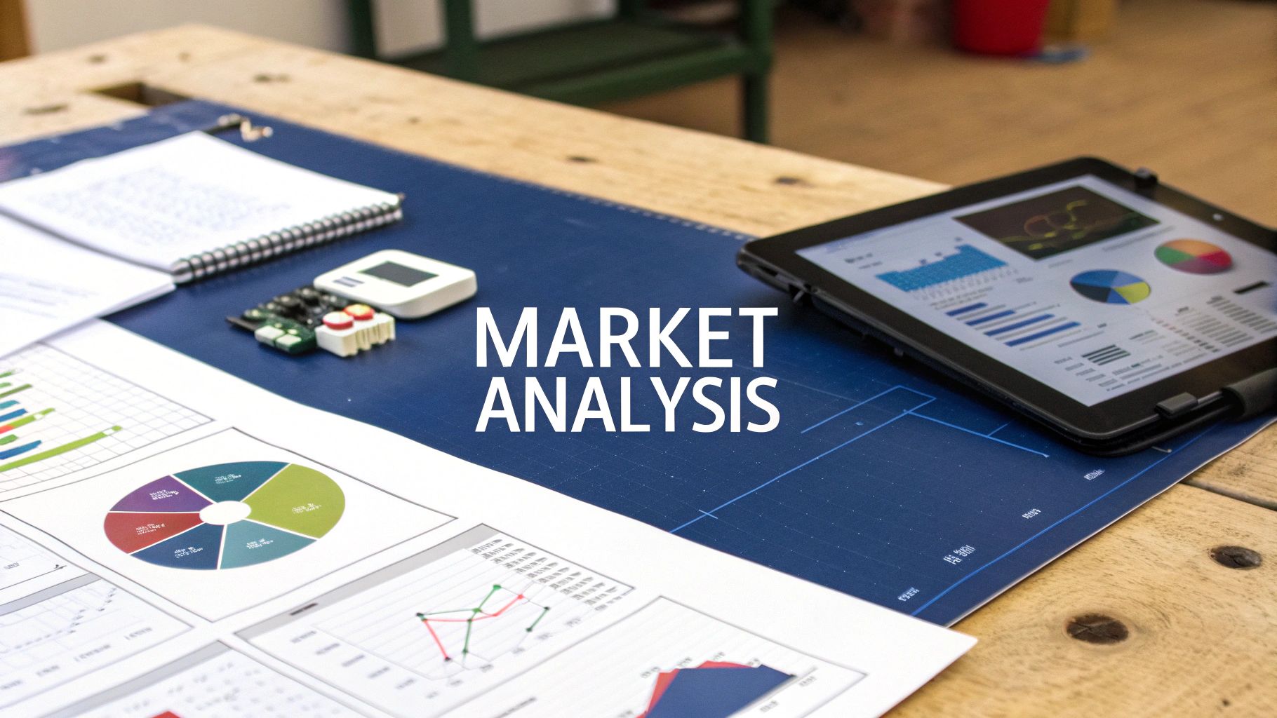 A professional team analysing charts and graphs in a modern office, representing market and technical analysis.