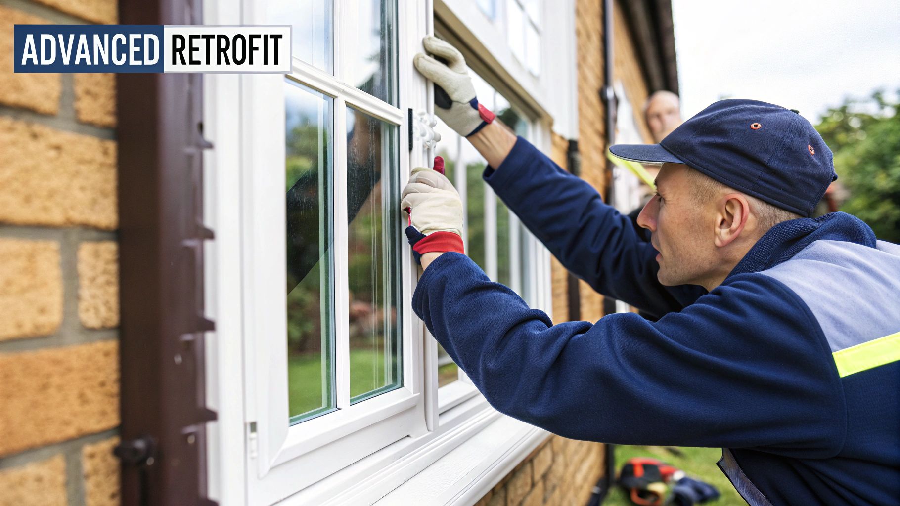 A building surveyor inspects the exterior of a social housing property with a clipboard.