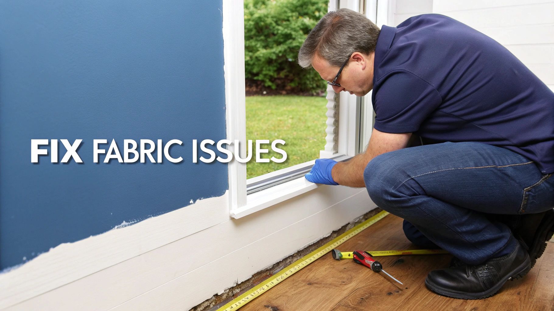 A person inspecting a damp patch on an interior wall, indicating a building fabric problem.