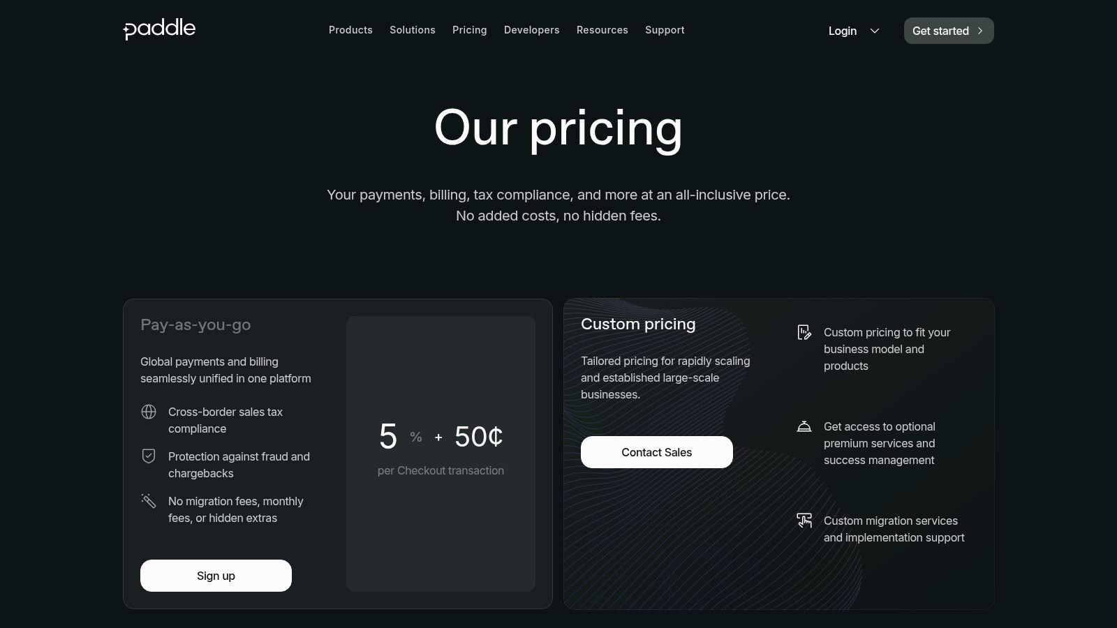 Paddle Pricing Page