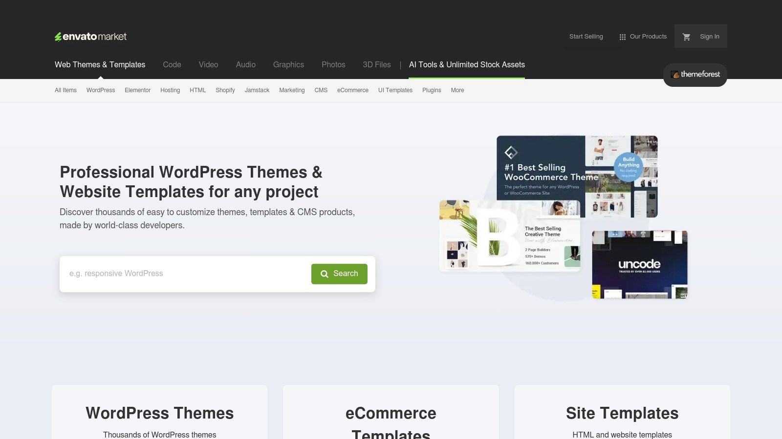 Envato Market (ThemeForest, CodeCanyon, etc.)