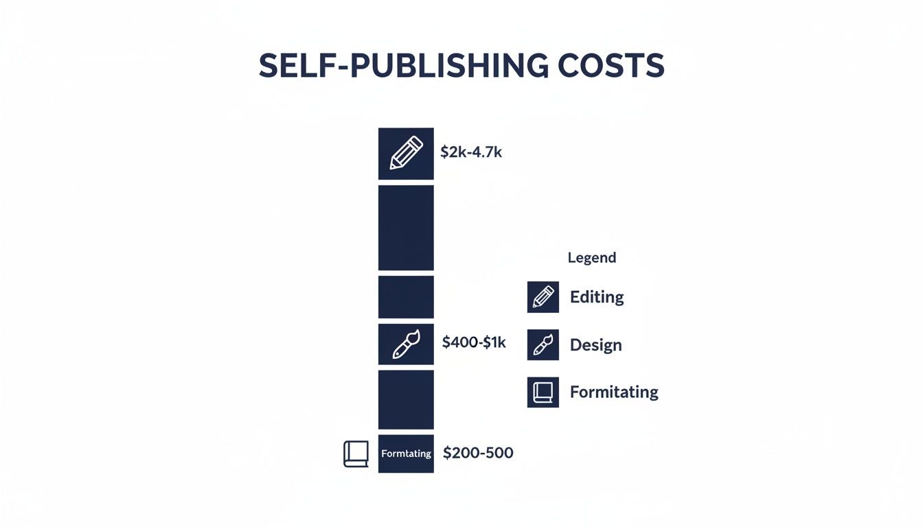 Bar chart illustrating self-publishing costs for editing, design, and formatting services.