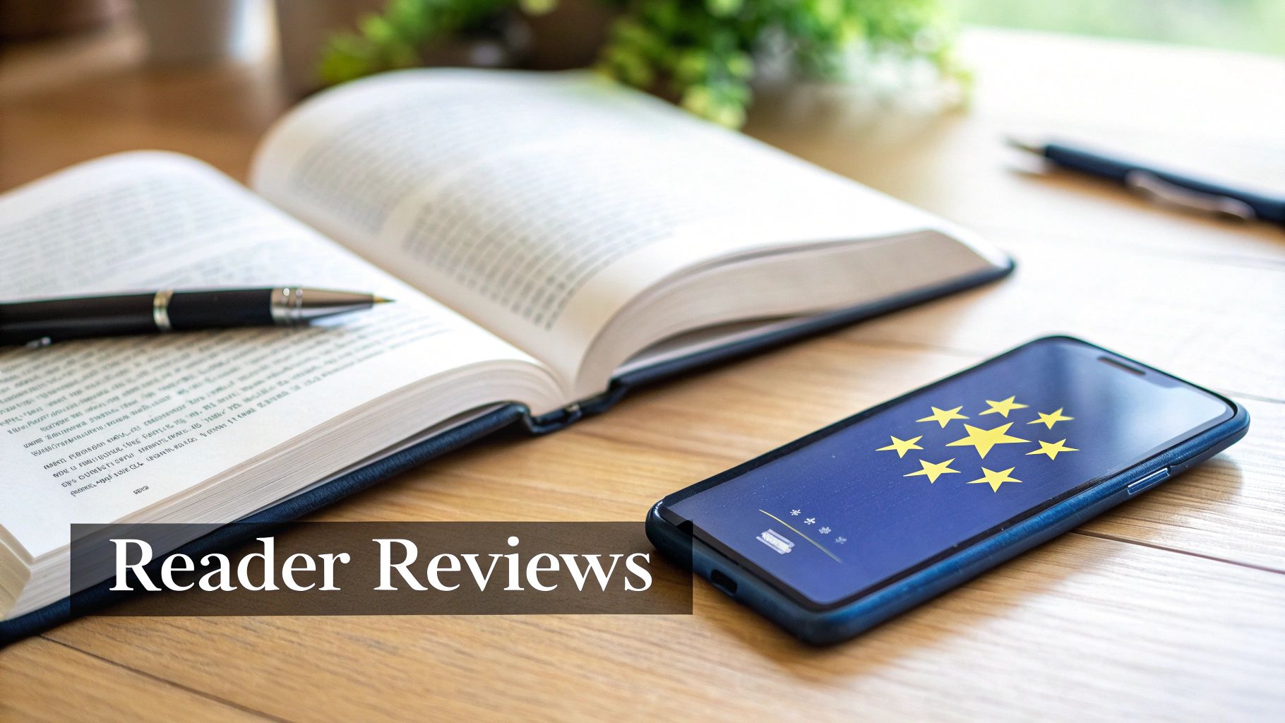 An open book with a pen resting on its pages, next to a smartphone displaying the EU flag on a wooden table.