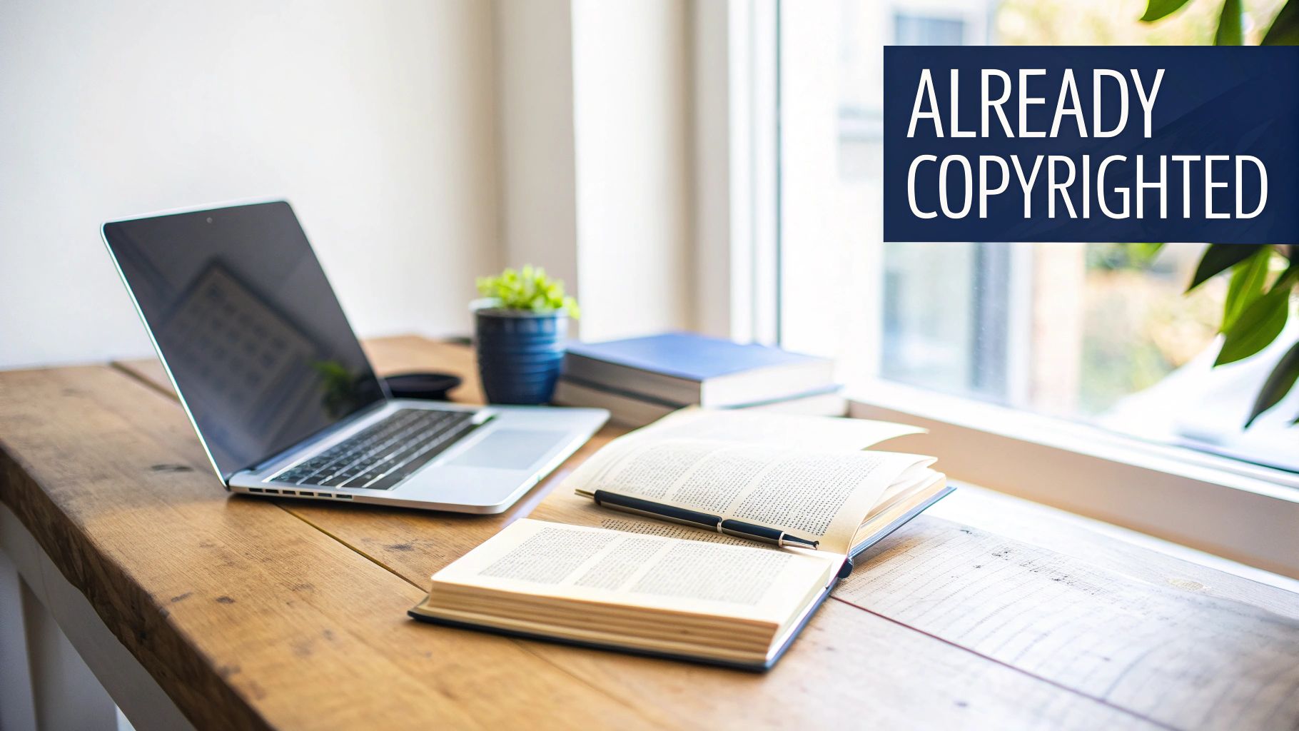 An old-fashioned typewriter with a piece of paper, symbolizing the creation of a copyrighted work.