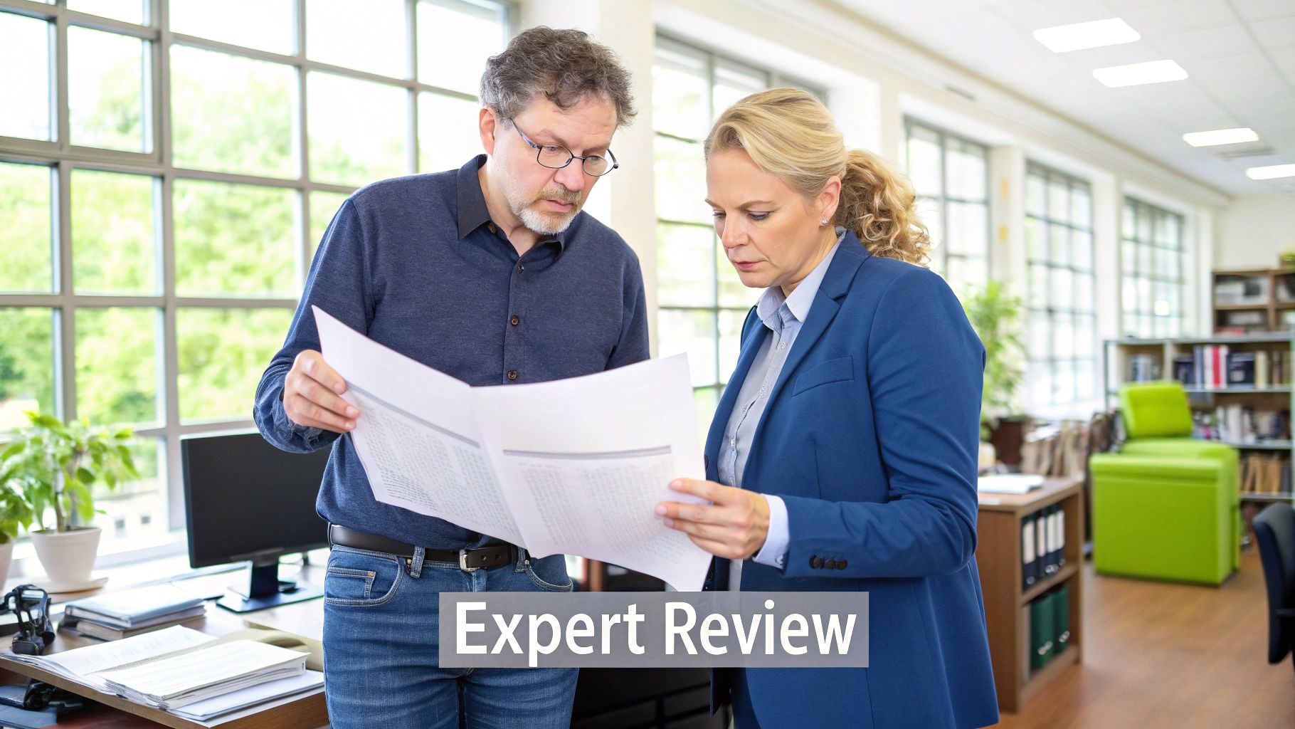 A magnifying glass hovering over a book, highlighting the importance of detailed review in professional editing.
