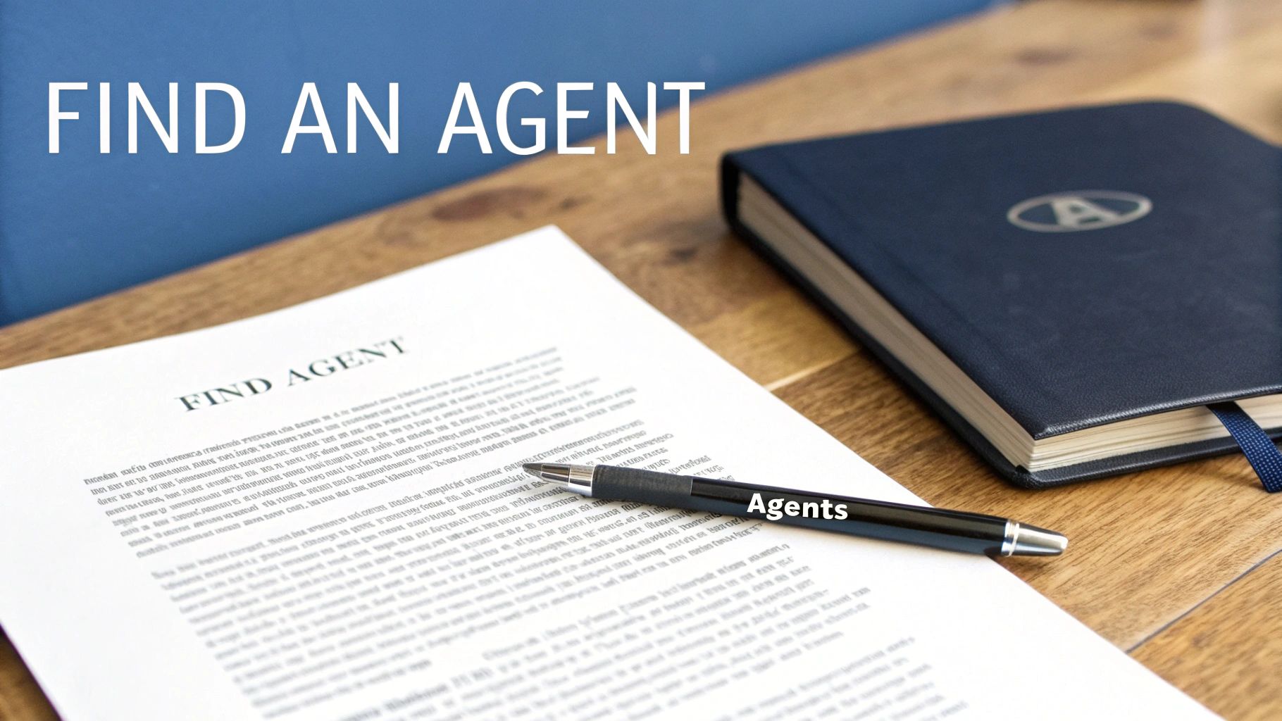 Professional contract document with pen and notebook on desk for finding literary agents