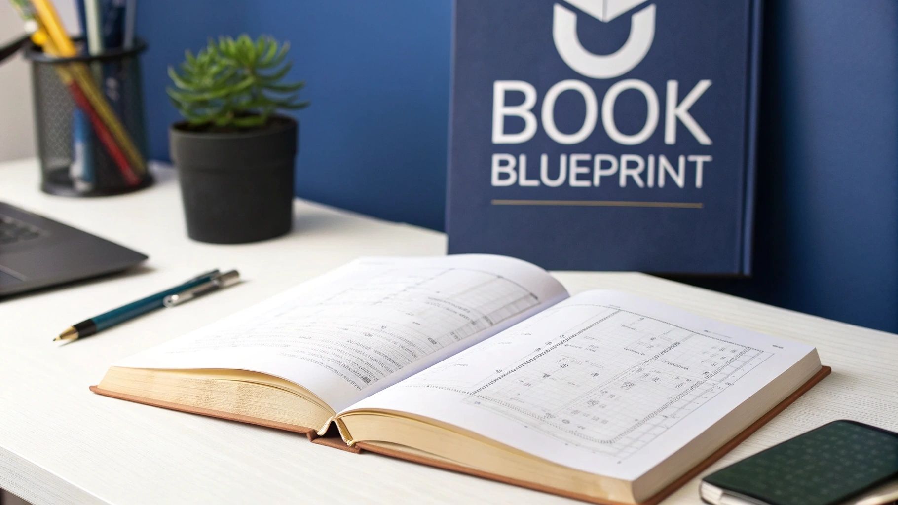 A professionally formatted book open on a desk, creating an inviting visual for the reader.