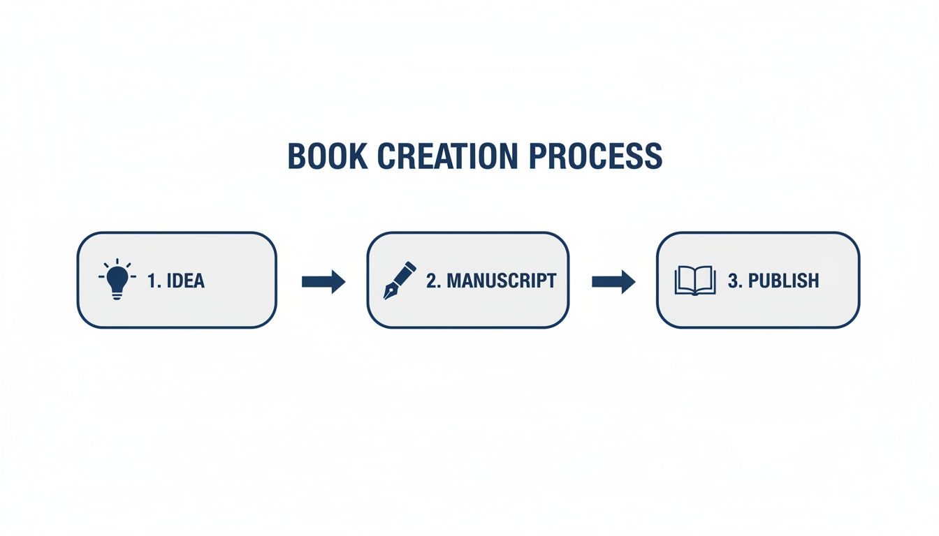 A simple diagram illustrating the book creation process from idea to manuscript to publishing.