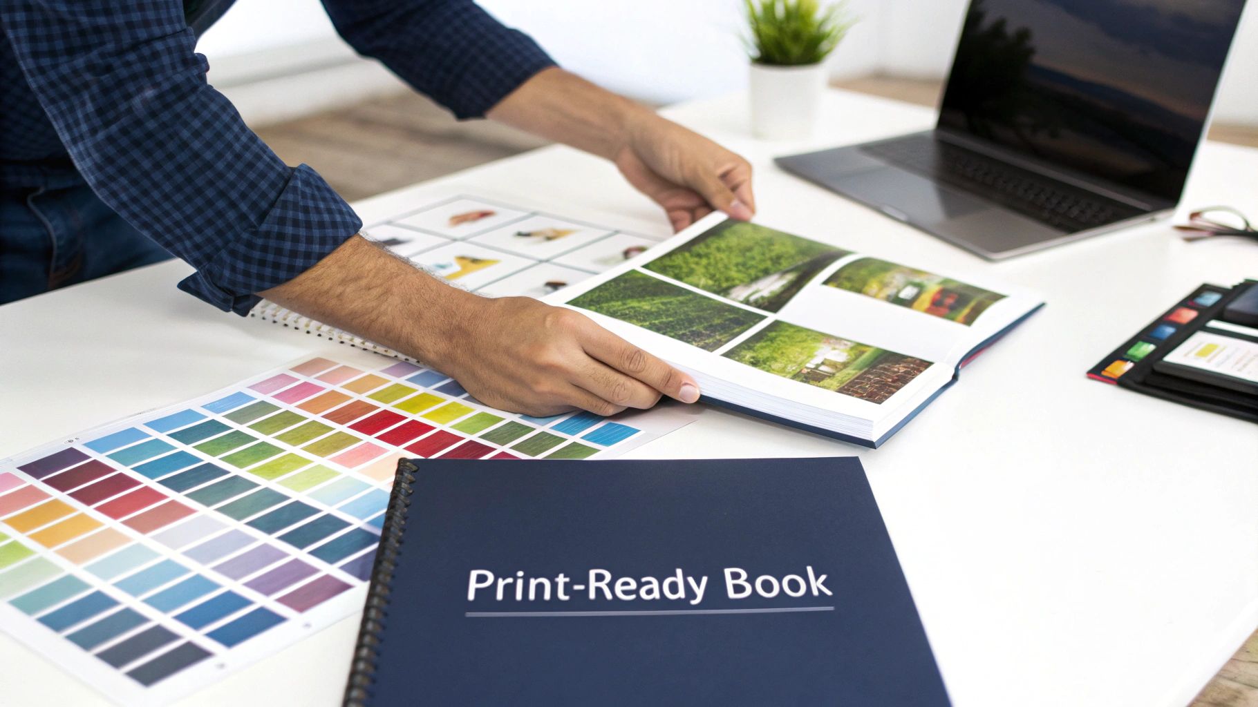 A professional book cover being designed on a computer screen.