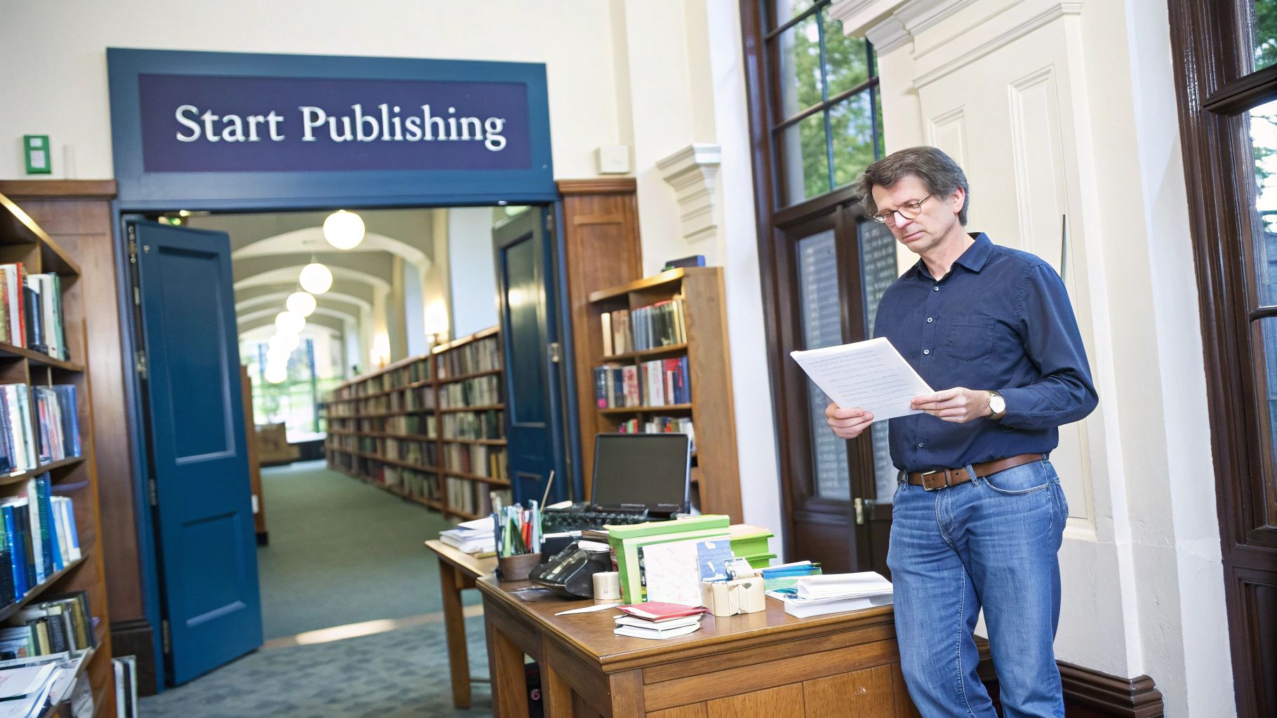 Author holding a newly published book