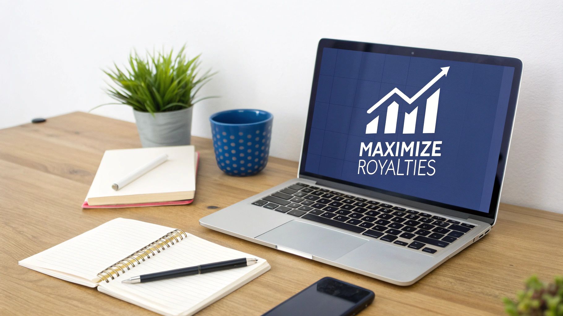 An author brainstorming strategies at a desk with a vision board in the background.