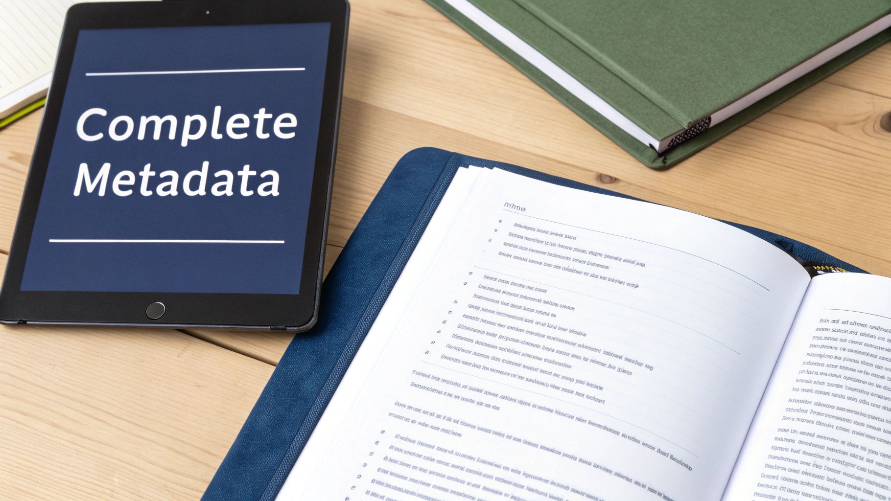 A person managing their book's metadata on a laptop, with icons for title, author, and price floating around the screen