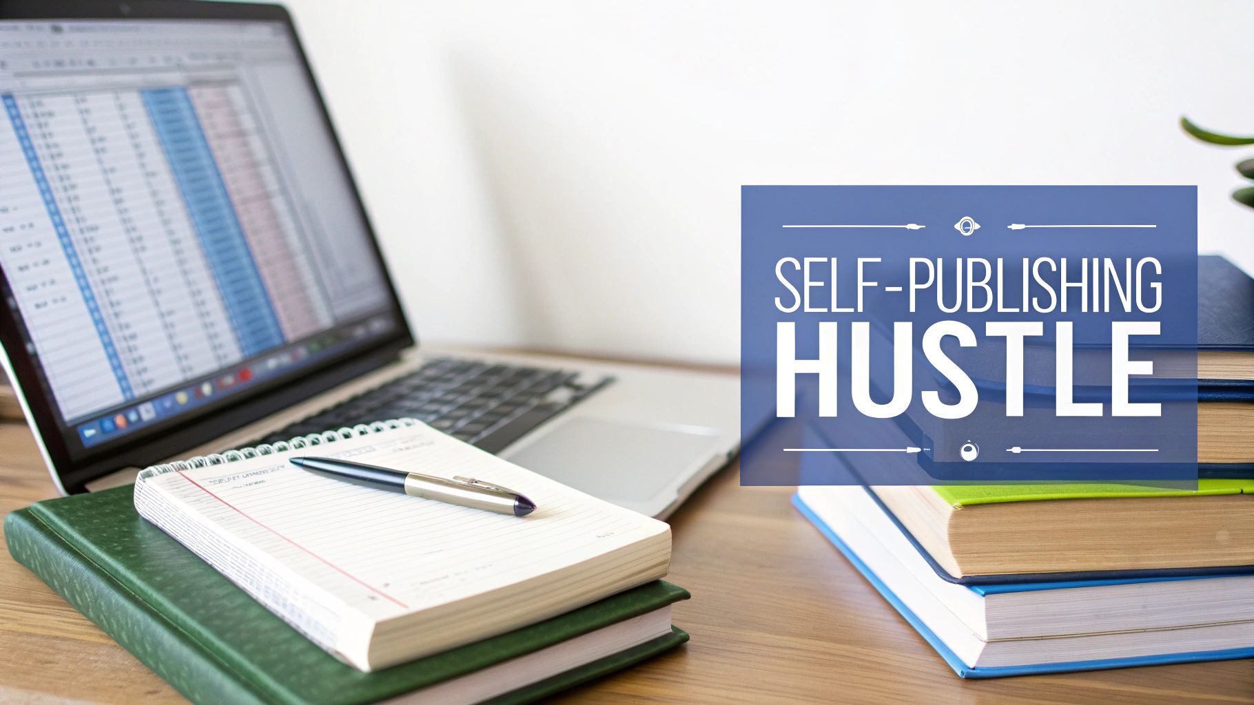 An author looking overwhelmed at their desk with a calendar in the background