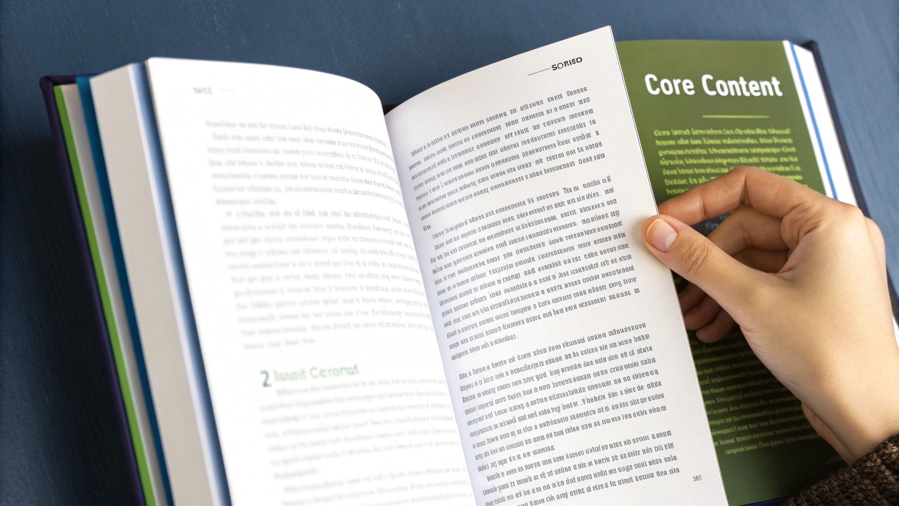 An open book showing the main text with clear chapter headings and page numbers
