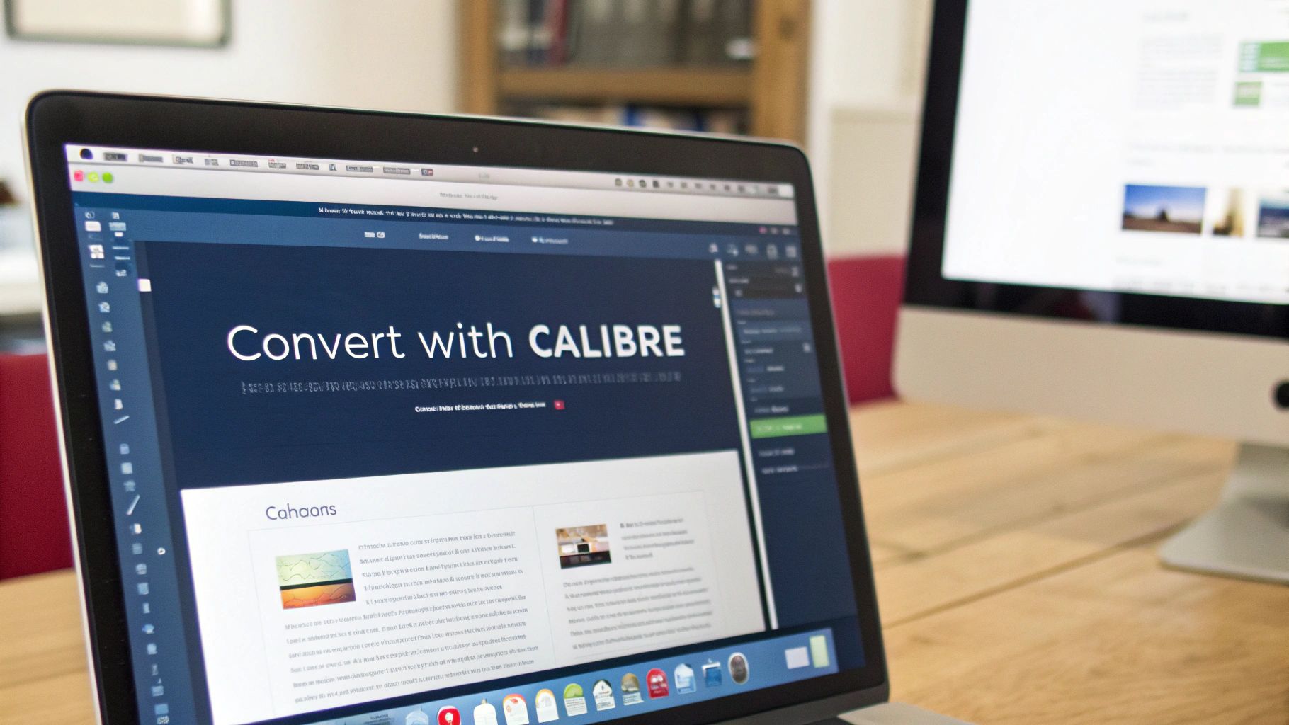 Calibre e-book management software displayed on laptop screen showing document conversion interface