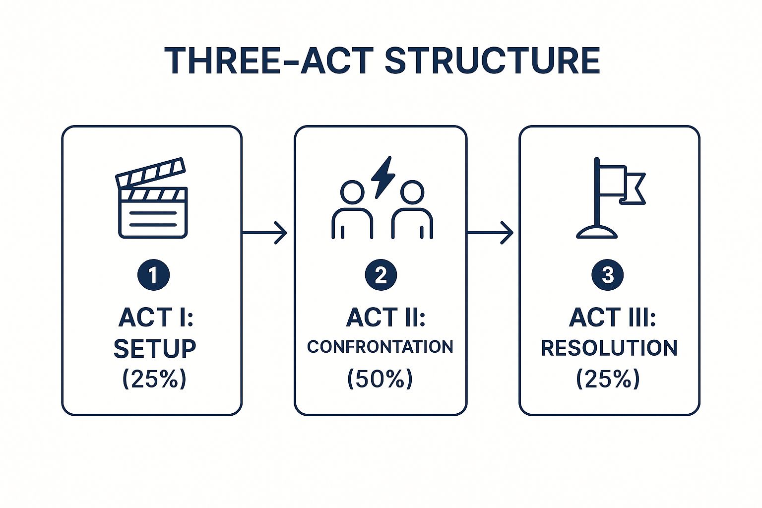 Infographic showing key data about Three-Act Structure Outline