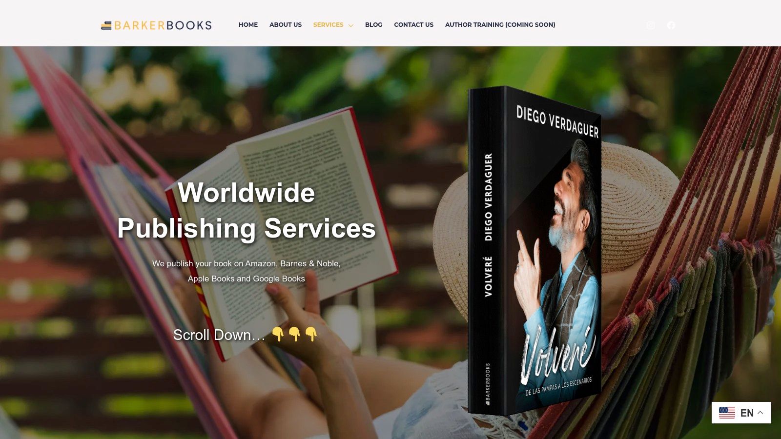 A collage showcasing the services offered by BarkerBooks, including book cover design, editing, and marketing materials.