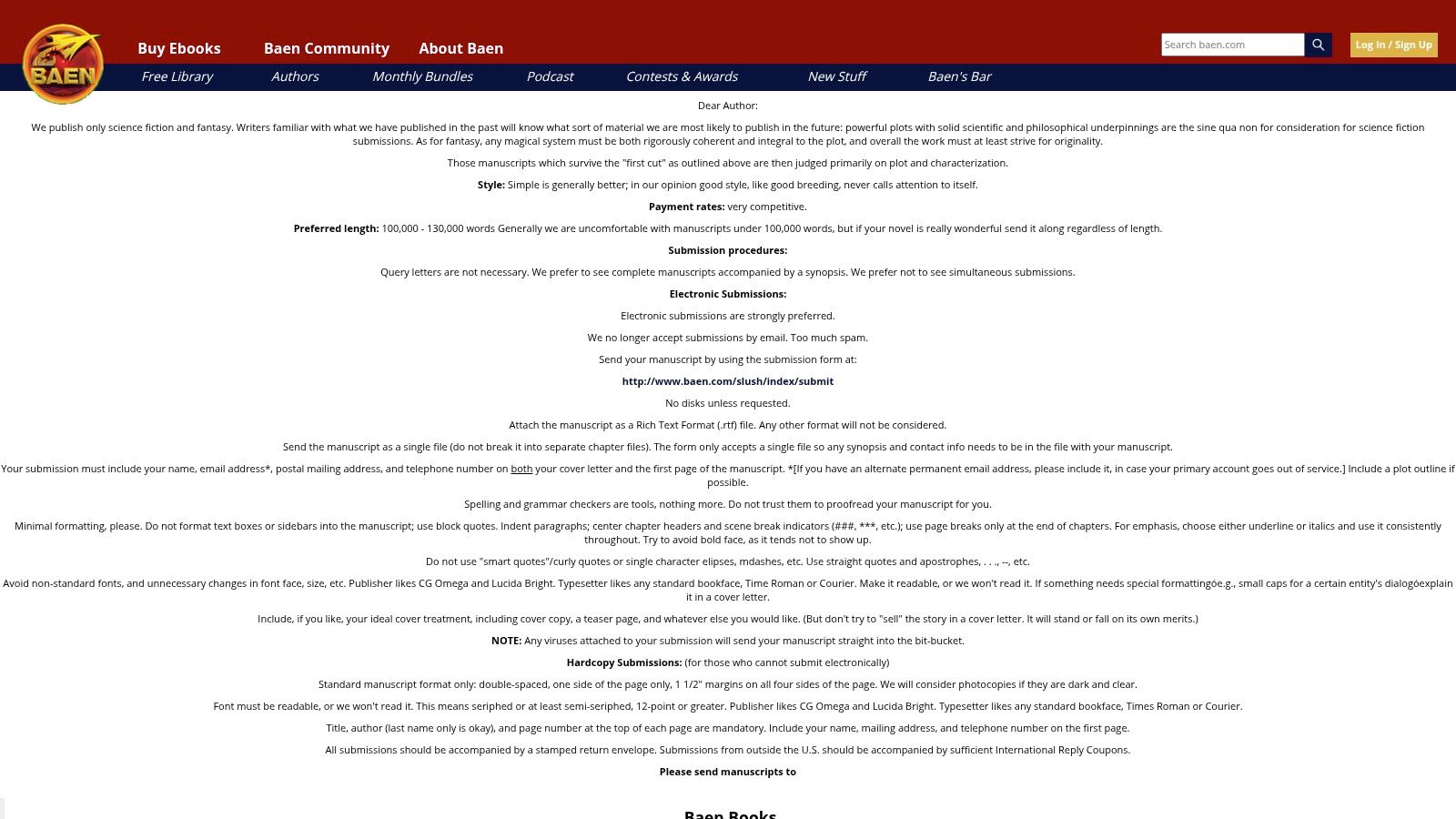 Baen Books – Science Fiction & Fantasy Submissions