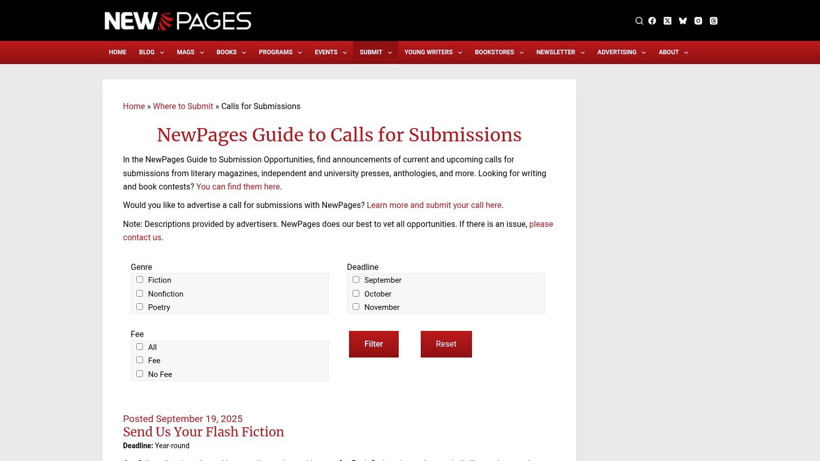 NewPages – Calls for Submissions