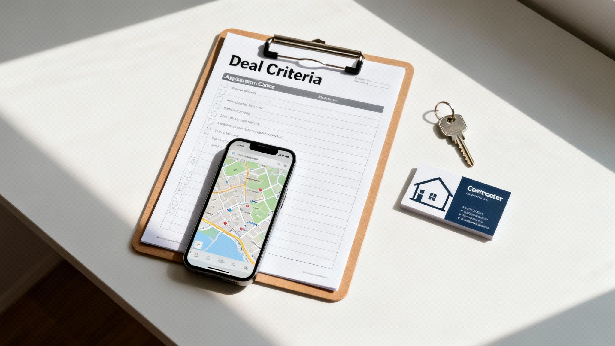 Two real estate investors reviewing a flipping business plan on-site at a property.
