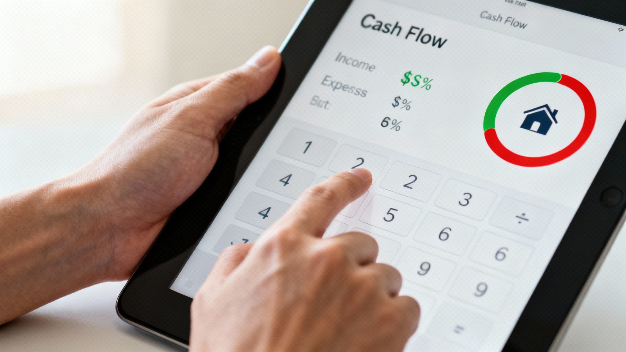 A magnifying glass hovering over a house, symbolizing detailed financial inspection.