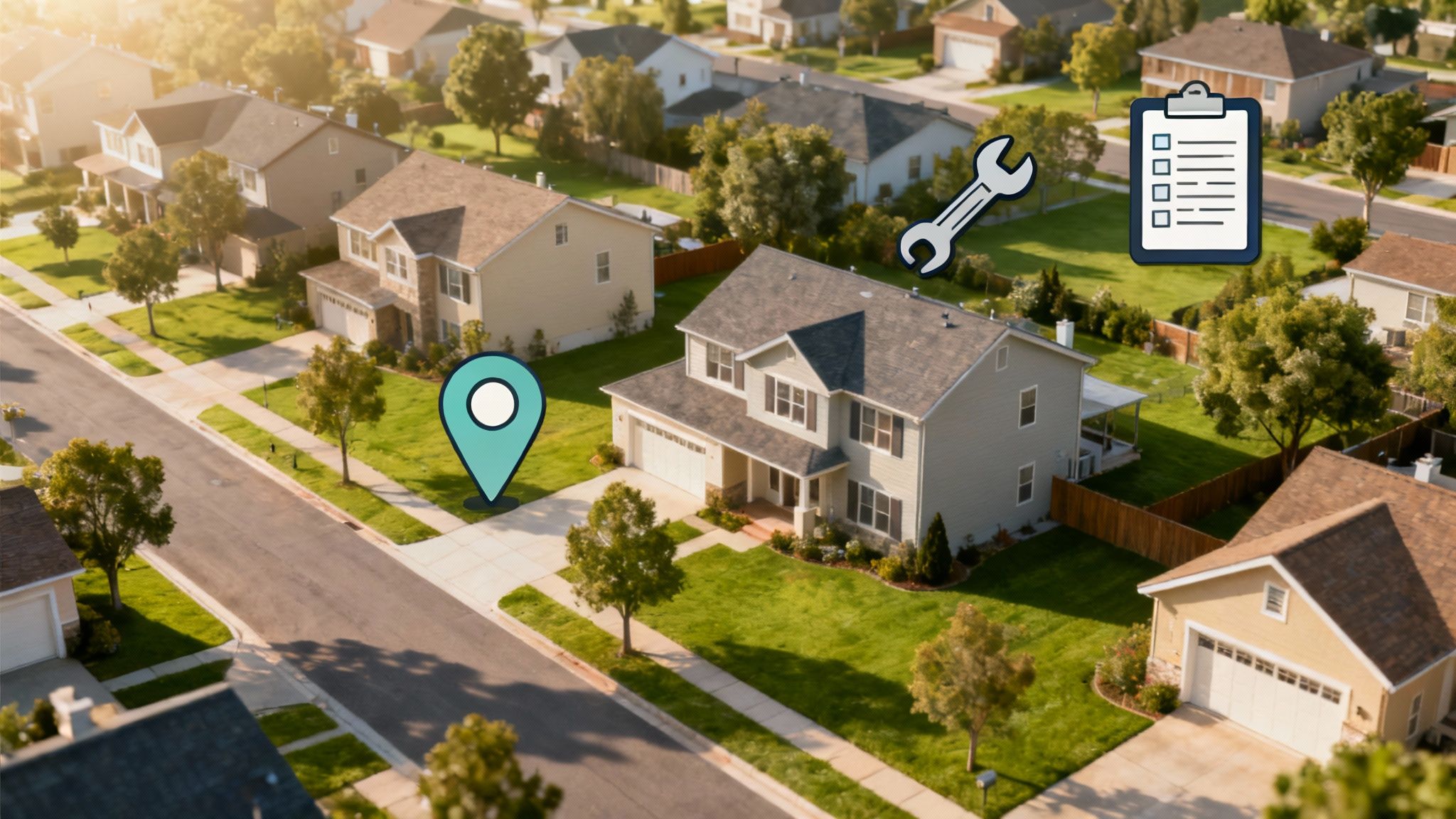 A checklist on a clipboard with a house key and pen, symbolizing strategic planning for a rental property.