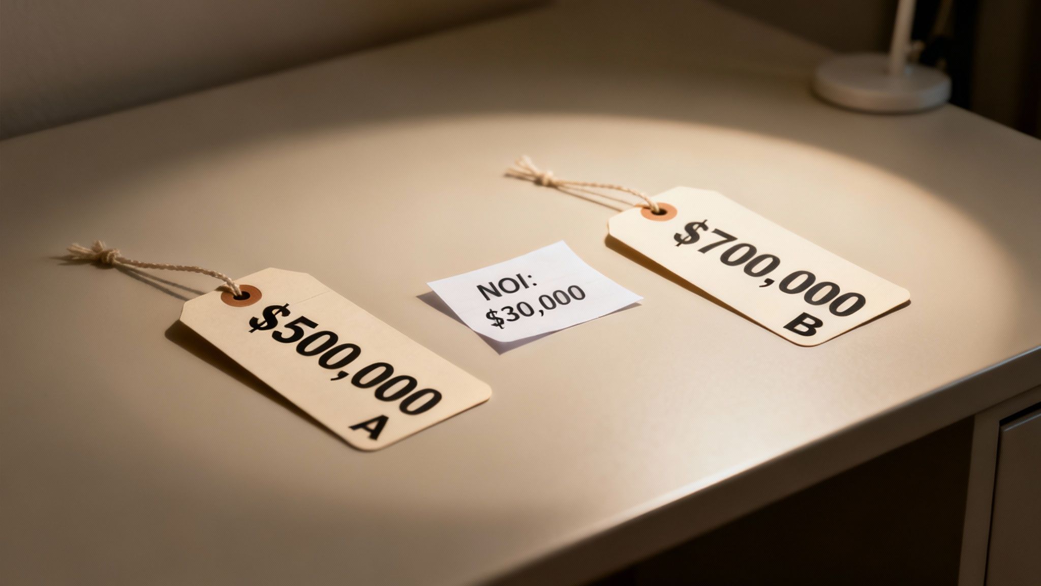 A calculator and pen on top of financial documents representing property analysis.