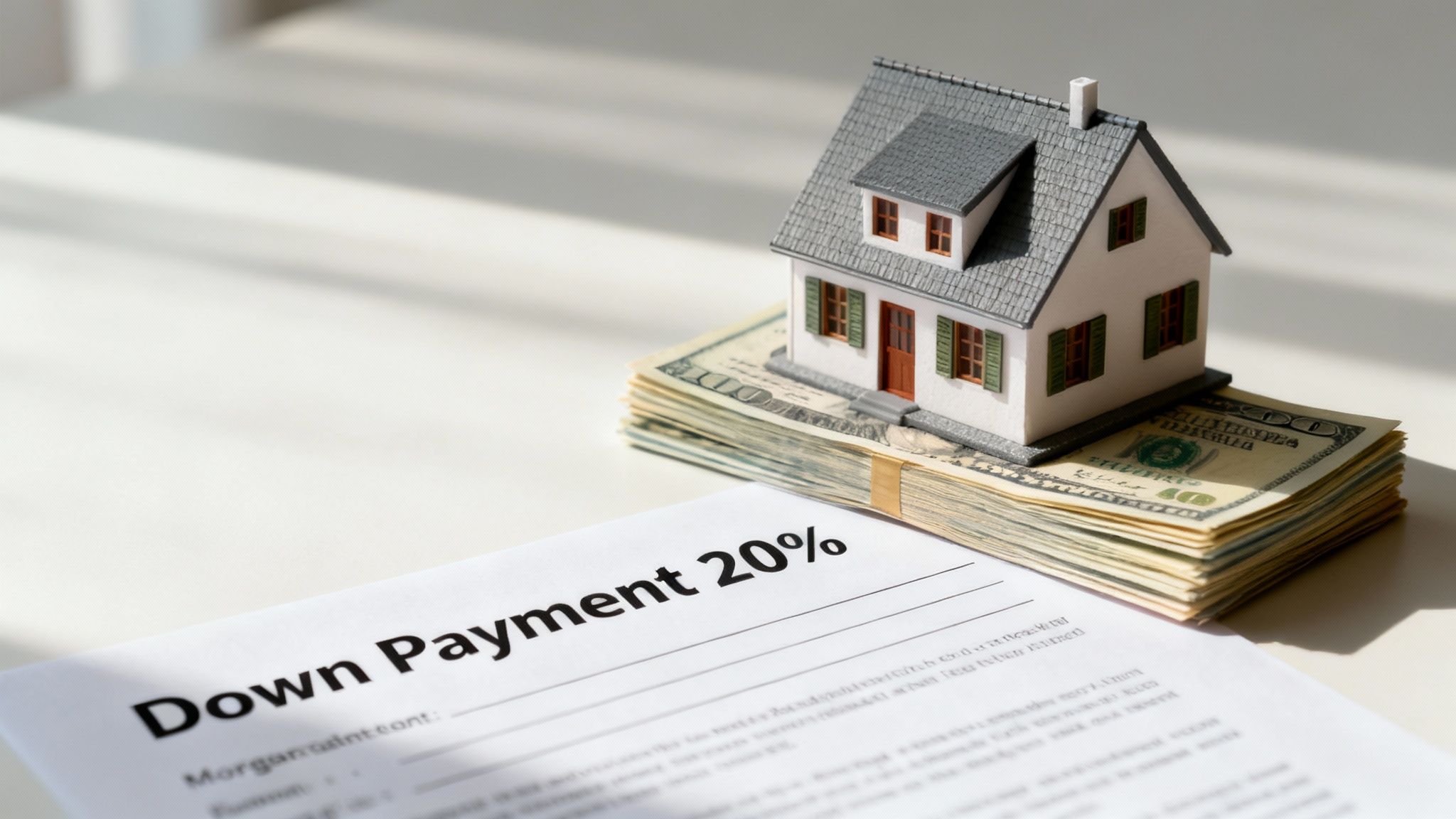 A hand holding a calculator with a stack of coins and a small house model in the background, representing personal investment returns.