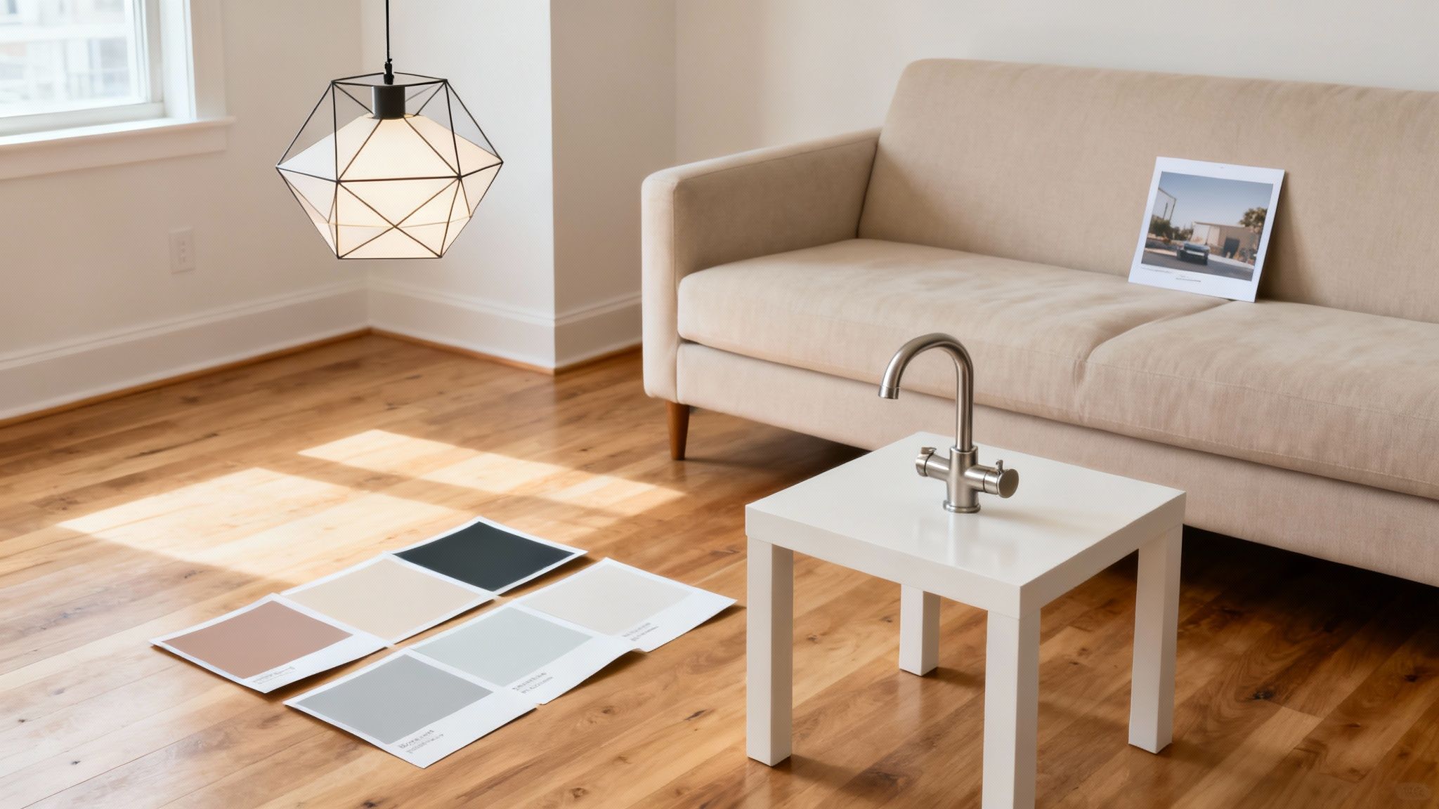 A person holding a key in front of a modern house, symbolizing ownership.