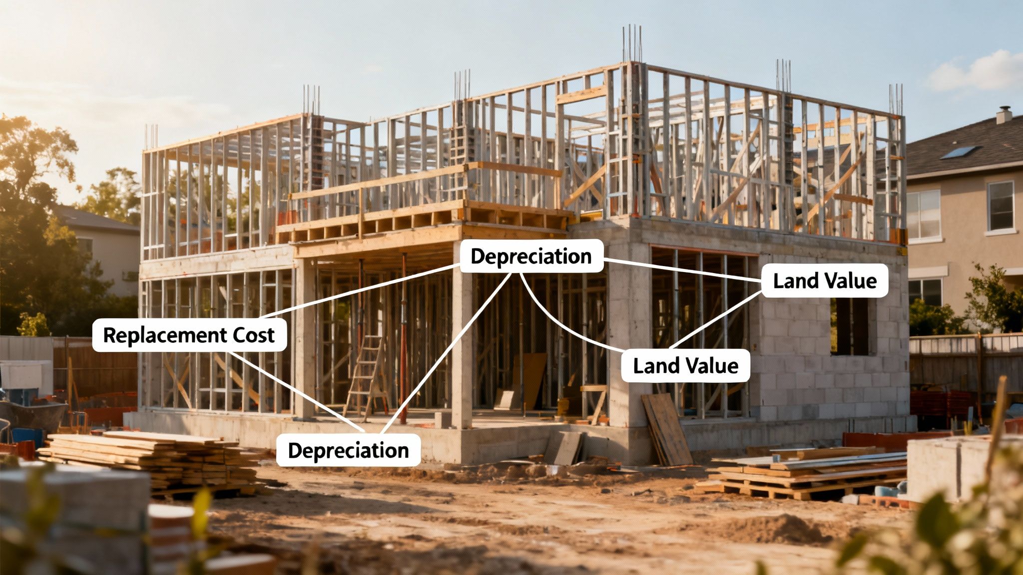 A construction worker reviewing blueprints on a building site