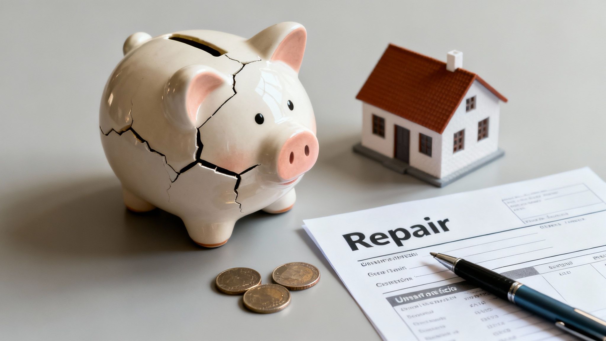 A person looking concerned while reviewing financial documents and a calculator on a desk.