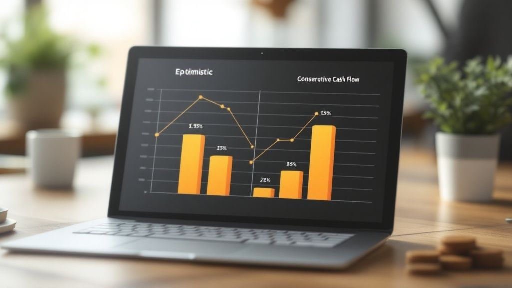 A chart on a screen showing financial sensitivity analysis with fluctuating variables.