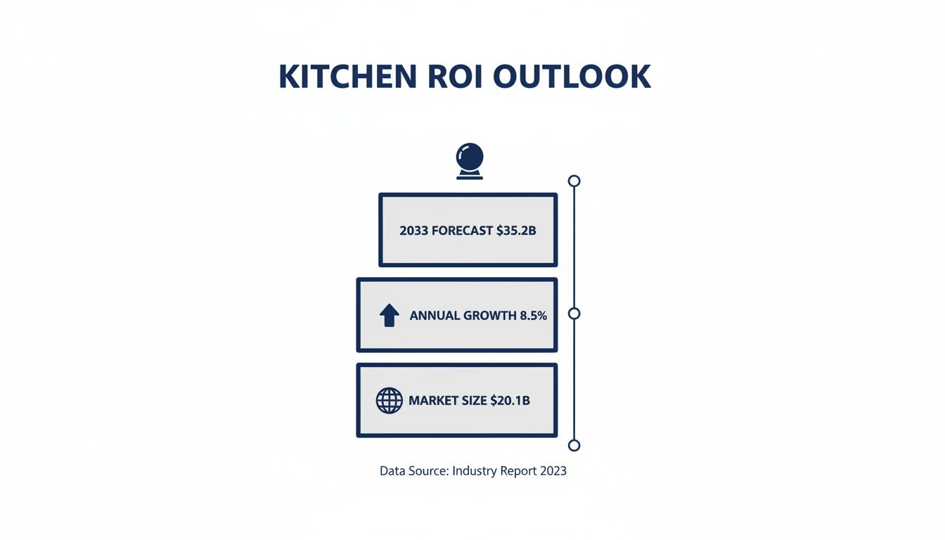 Kitchen ROI outlook chart showing 2033 forecast, annual growth, and market size from 2023 industry report.