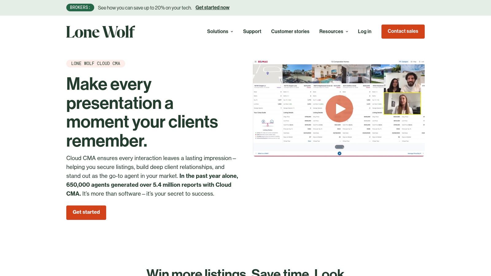Cloud CMA (Lone Wolf) dashboard showing report creation options